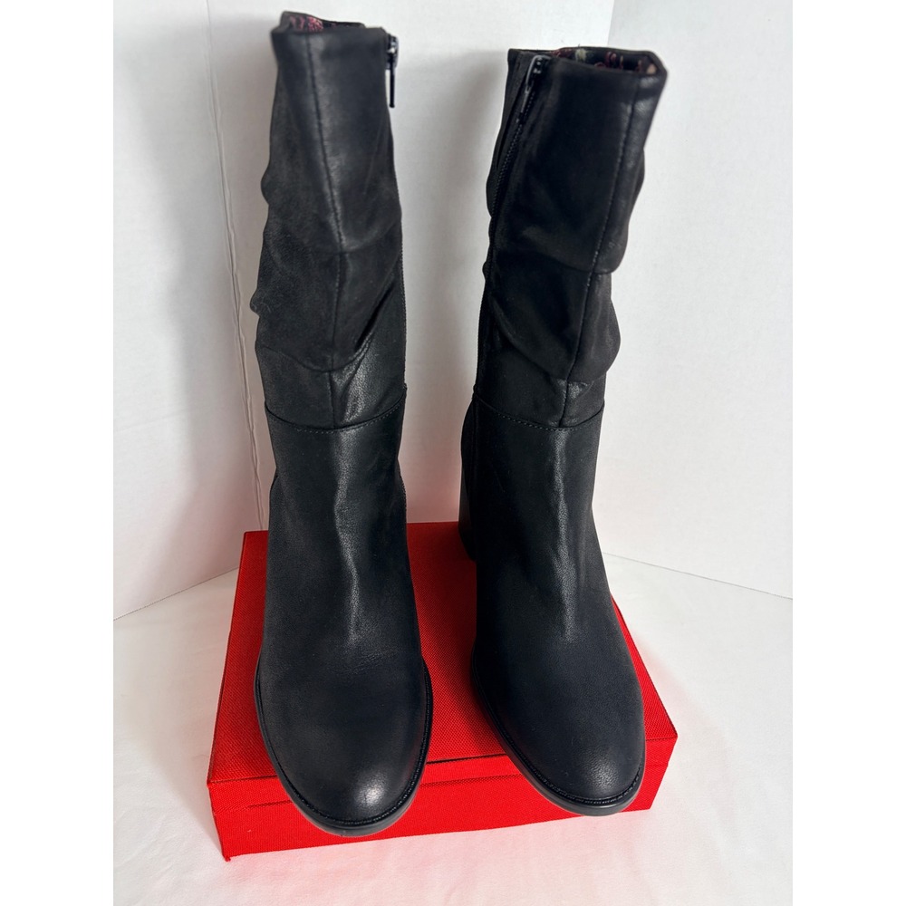 Baretraps Womens Raz Boots Black 8.5 M Slouchy Block Heel Mid Calf
